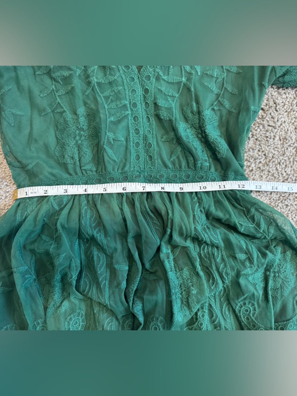 Altar’d State Green Lace Mini Dress Floral Embroidered V-Neck Sheer Sleeve - Picture 6 of 7
